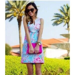 Lilly Pulitzer Gabby Shift Dress Blue Jellies be Jammin Womens 0 XS